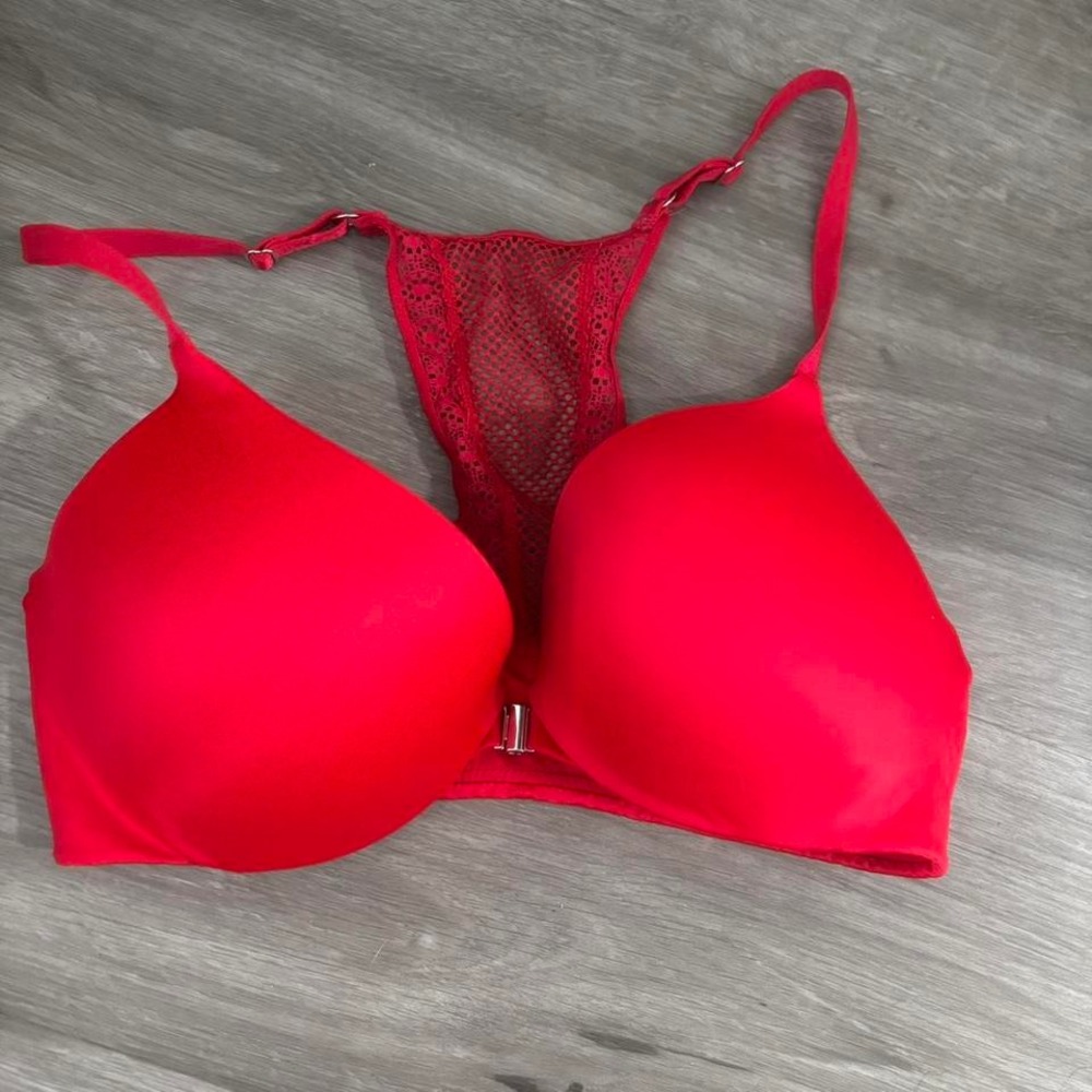 Red‎ Victoria's So Obsessed front clip push-up bra with mesh racer back 32D EUC